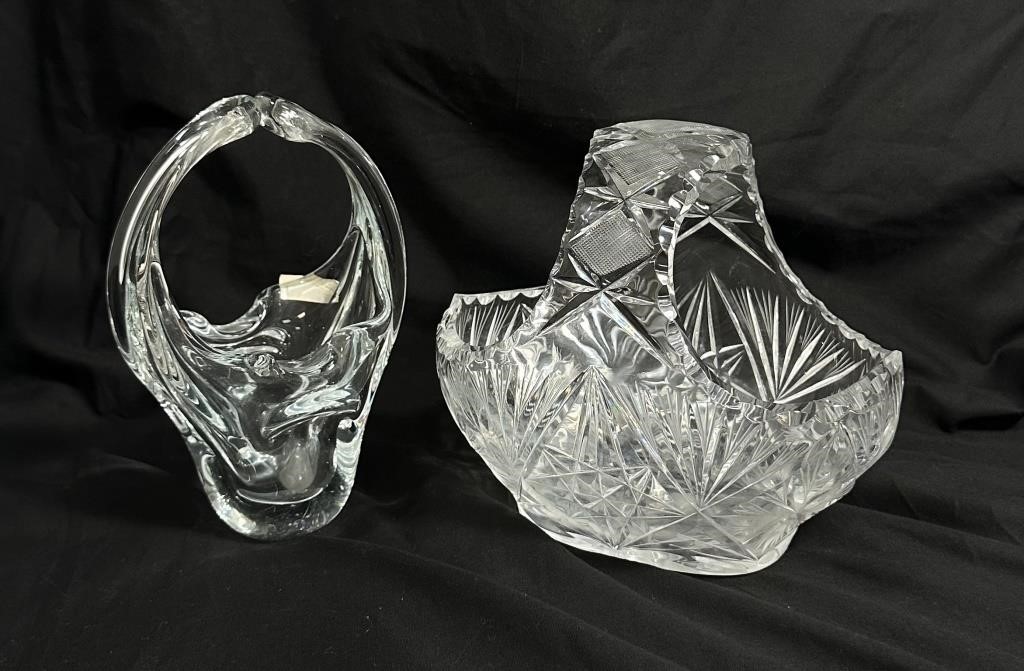 2 MID CENTURY CZECH CUT CRYSTAL BASKETS