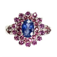 Natural Blue Sapphire & Rhodolite Garnet Ring