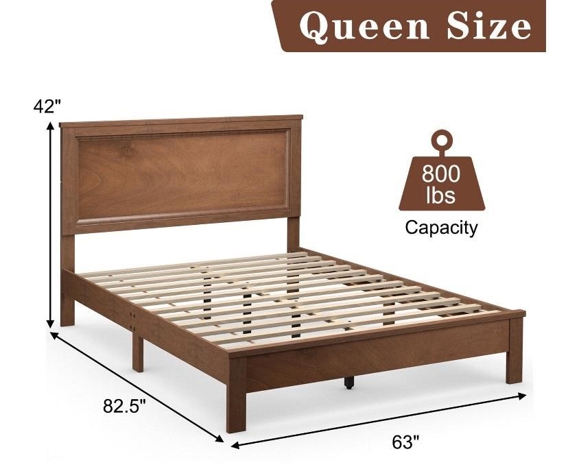 Retail$600 Queen Size Wood Bed frame w/ Headboard