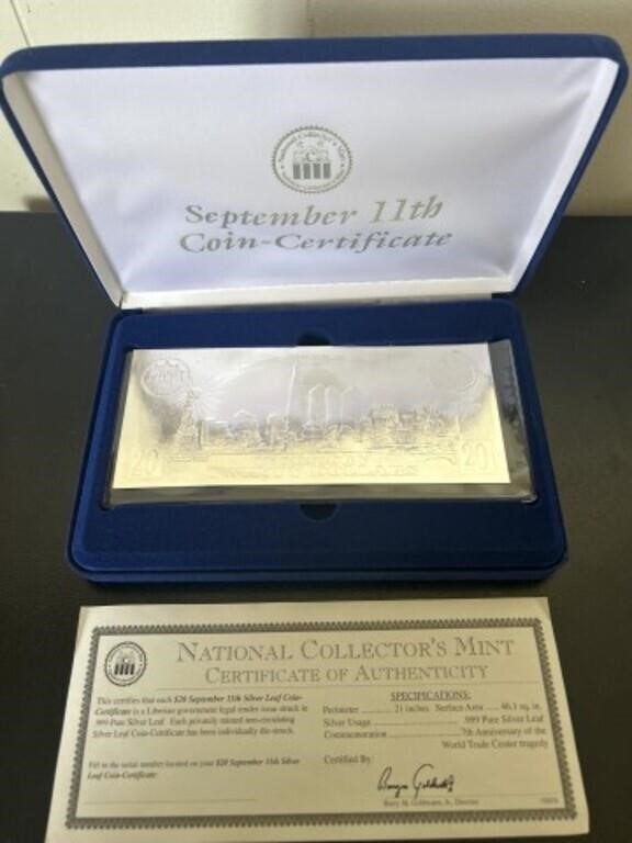 September 11 Silverleaf coin certificate