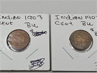 2 Indian Head Pennies 1903-07 Coins