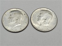 2 1964 D Silver Kennedy Half Dollar Coins