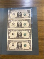 Uncut sheets of US dollar bills