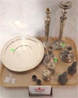 STERLING CANDLESTICKS, S&Ps, TRAY