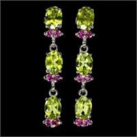 Natural Green Peridot & Rhodolite Garnet Earrings