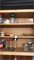 Kitchen canisters, glass decanters, S&P