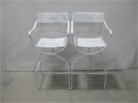 Vtg Two White Metal Woven Patio Chairs See Info