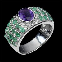 Natural Colombian Emerald & Brazil Amethyst Ring