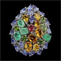 Natural Unheated  Citrine Emerald Tourmaline Ring