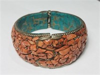 Natural Tibet Hand Made Coral & Turquoise Wide Ban