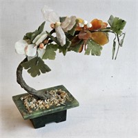 Asian Carved Gemstone Bonsai Tree - 6" tall