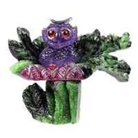 Natural Amethyst Ruby In Zoiste Handcarved Owl