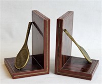 Tennis Racket Book Ends -Brass & Wood