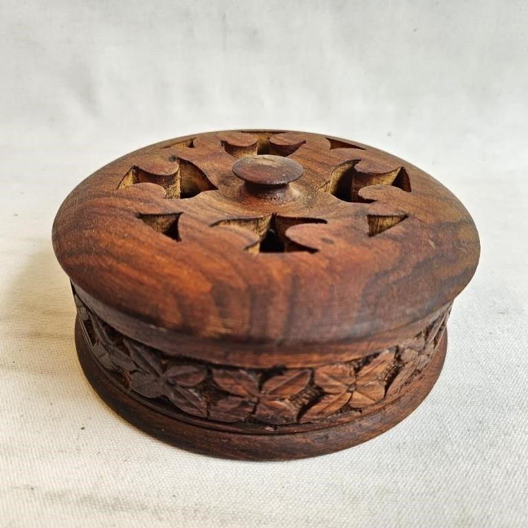 Carved Wood Potpourri or Trinket Box