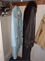 Full length leather coat w/fur trim size s , 3/4