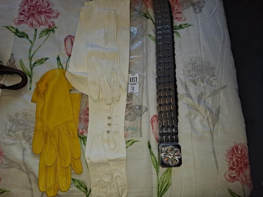 I pair Ladies Leather gloves and caresskin, belt