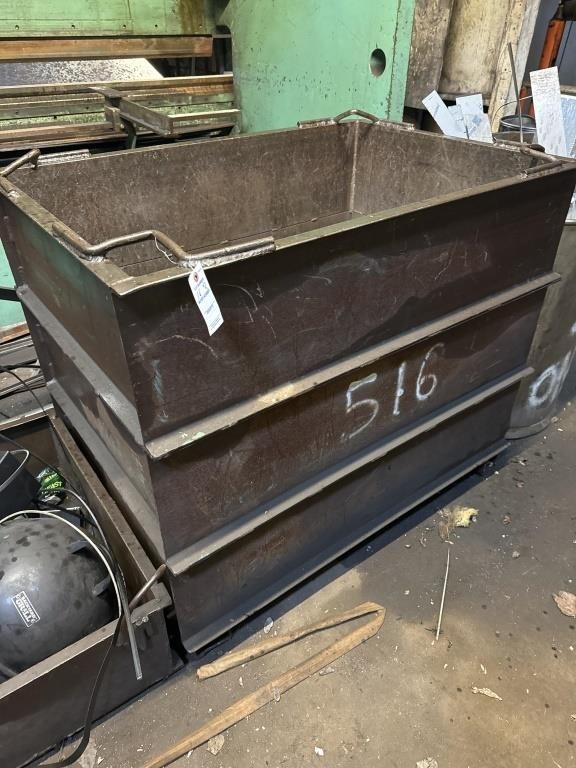 Two metal bins of bins included in lot, steel and