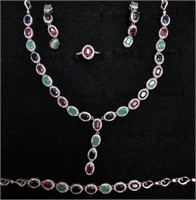 $2400 Silver Natural Emerald Ruby And Sapphire Rin