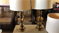 Two brass lamps 38 1/2in tall with shades-Stiffel?