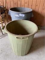 2 round plastic feed bins