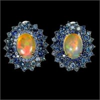Natural Unheated Opal & Sapphire Earrings