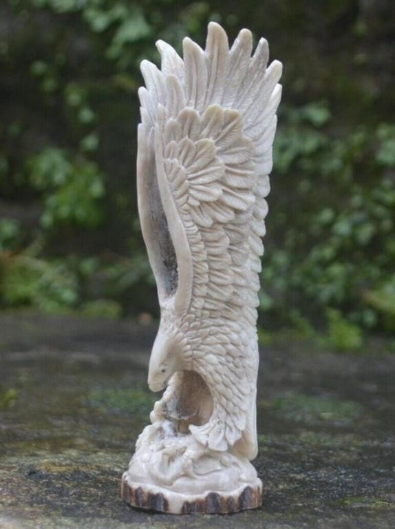 Hand Carved Antler Landing Eagle