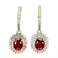 Natural Pigeon Blood Red Ruby and Sapphire Earring