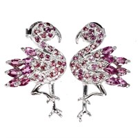 Natural Rhodolite Garnet Bird Earrings