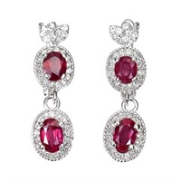 Natural Pigeon Blood Red Ruby White Topaz Earrings