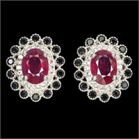 Natural Red Ruby & Black Spinel Earrings