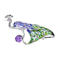 Natural Amethyst Marcasite Ruby Brooch