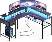 L Shaped Desk Gaming Desk with LED Lights