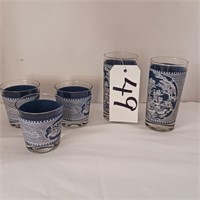 CURRIER & IVES 3 LOW BALL, 3 HIGH BALL GLASSES