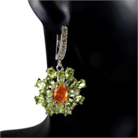 Natural Orange Opal Sapphire & Peridot Earrings
