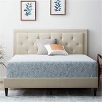 LUCID Upholstered Bed Frame  Queen Size  Pearl