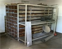 Different size metal rack system, gas cans,