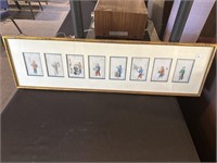 Eight hand painted panels on silk