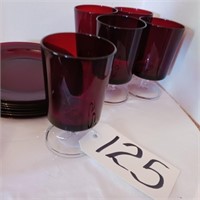 RUBY RED GOBLETS 5 & MISC ITEMS