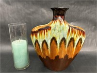 Metal Vase and Teal Candle with Holder