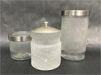 Three Frosted Glass Storage Jars with Lids