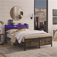 Bed Frame with Storage Headboard and LED Lights