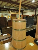 WOOD BRASS BANDED BUTTER CHURN WITH DASHER