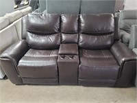 Brown Leather - Dual Power Reclining Loveseat