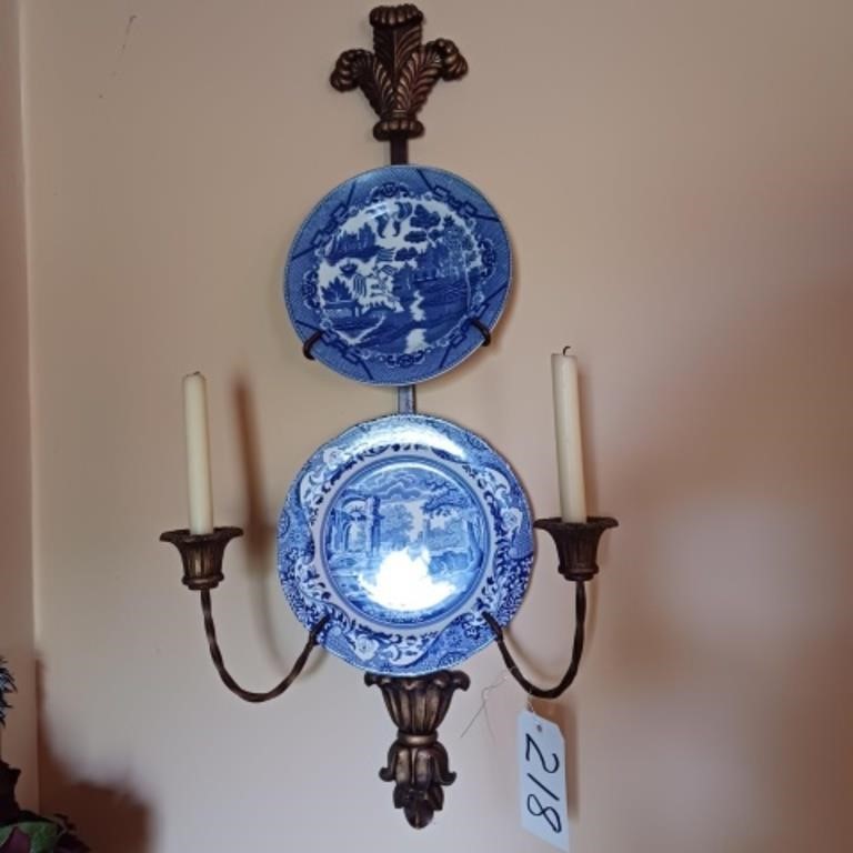 DECORATIVE BLUE & WHITE PLATES, PLATE WALL HANGER