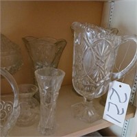 CRYSTAL PITCHER, CRYSTAL CANDY DISH, MISC GLASS