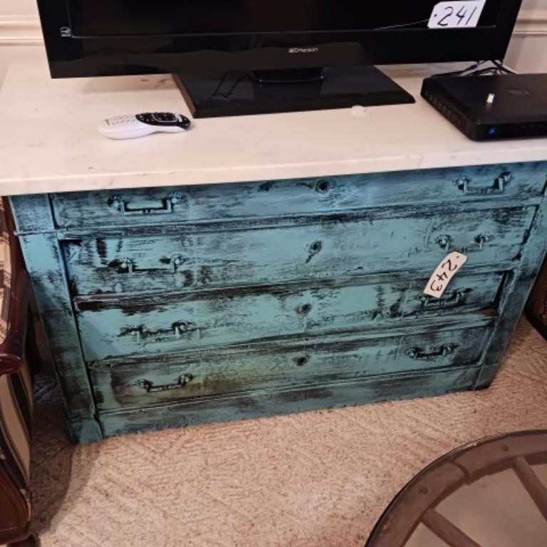 TURQUOISE MARBLE TOP 4 DRAWER CHEST