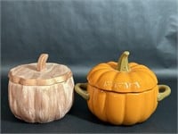 Two Decorative Pumpkin Containers