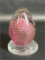 Vintage Pink Egg Shaped Glass Art Paperweight
