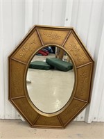 Wooden Oval Shaped Mirror with Floral Design