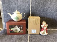 Santa Figure and Lenox Holiday Carved Teapot